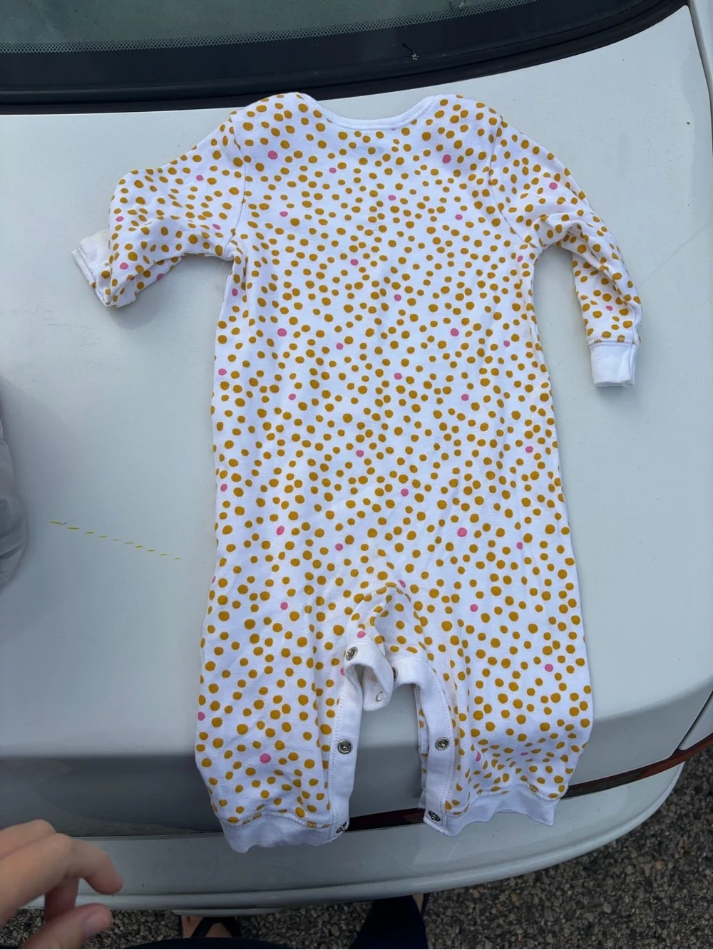 Old Navy White One-Piece Bodysuit with Yellow and Pink Dots